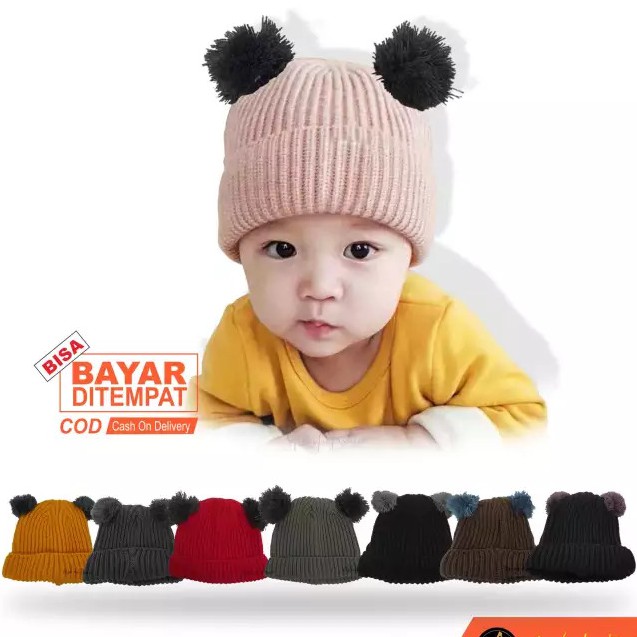 TOPI KUPLUK BAYI POMPOM - UNISEX USIA 0-2 TAHUN -POLOS KUPLUK RAJUT ANAK BAYI