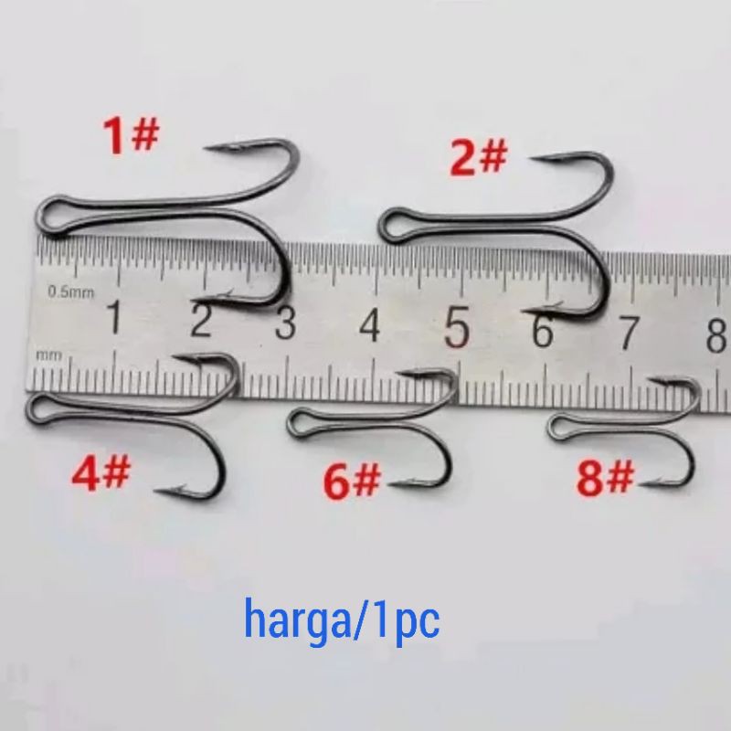 double hook kail mata pancing 3/0, 2/0,1/0, 1#, 2# 4#,6#,8#,