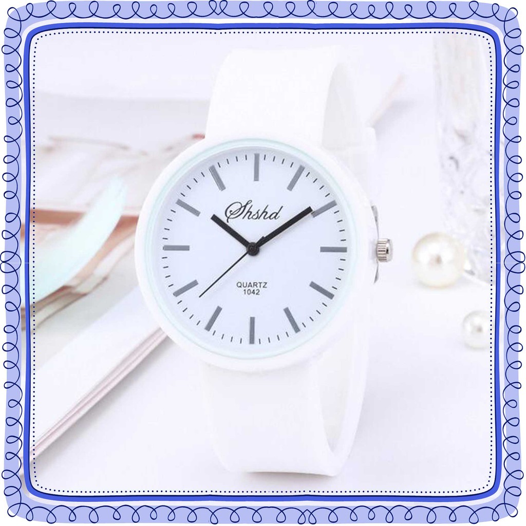 Jam Tangan Warna Pastel Jam Tangan Wanita Quartz Warna Soft SIlikon-Putih