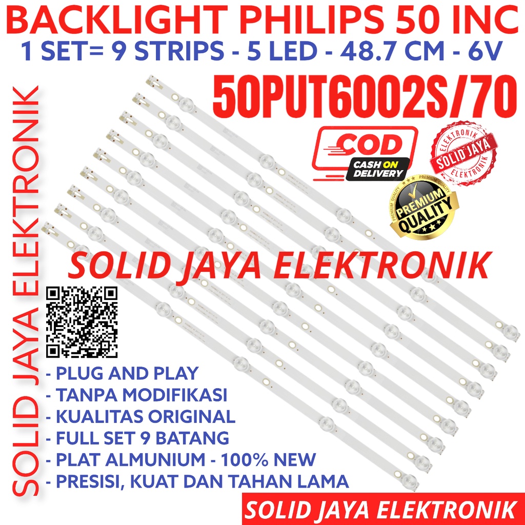 BACKLIGHT TV LED PHILIPS 50 INC 50PUT6002 50PUT6002S 70 50PUT LAMPU BL 5K 6V 50PUT6002S/70 INCH IN 6 VOLT 5 KANCING 5LED 50INCH 50IN 50INC 50PUT6002/70 PHILIPS