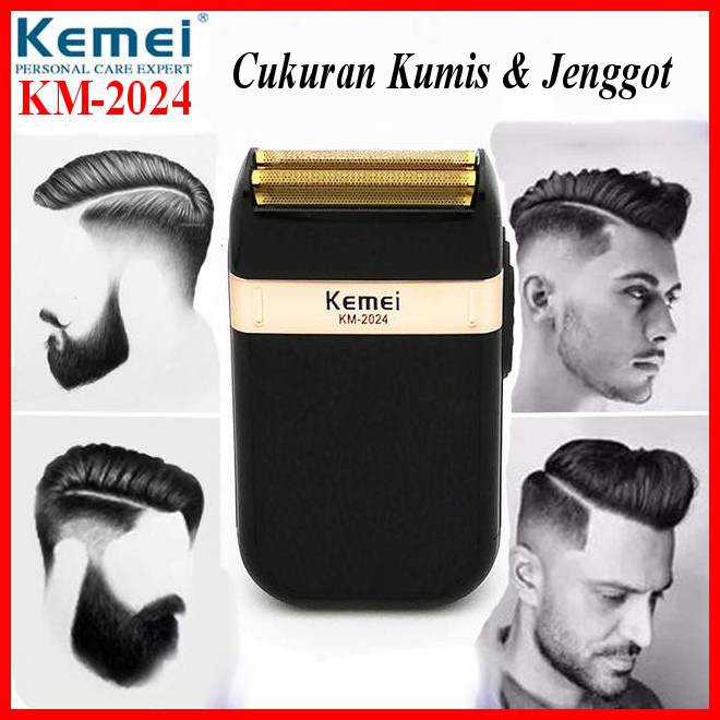 Alat Cukur Kumis Jenggot Botak Elektrik Original Kemei 2024 KM2024 USB Wet and Dry Shaver