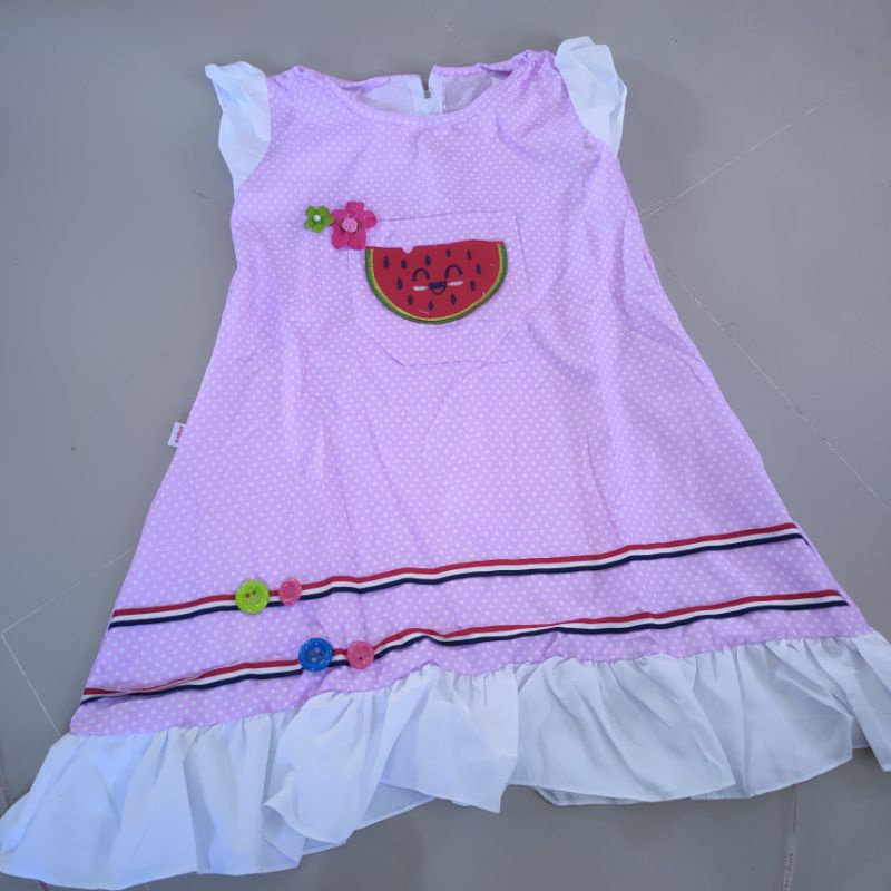 Dress Anak 1 2 4 5 tahun gaun anak cewek perempuan polka cantik terbaru watermelon water melon semangka( dress watermelon )