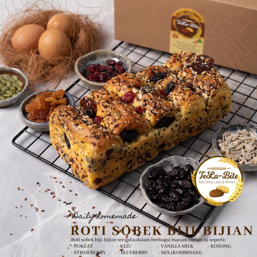 

Roti Sehat Sobek Wortel & Labu (Mix 11 seeds & dried fruits dtopping)
