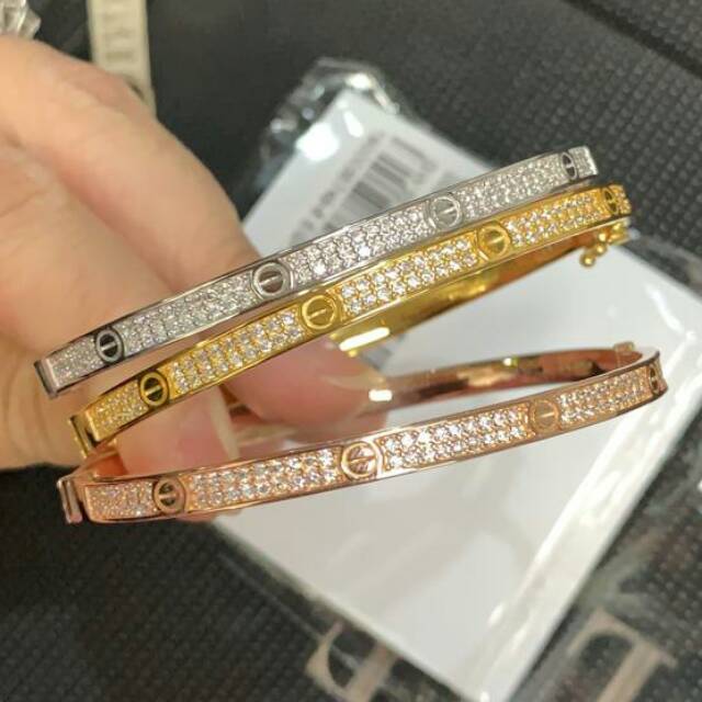 Gelang bangle Cartie anak dan dewasa emas asli kadar 700 750 70 75 16k 17k 1 set rosegold gold whitegold Cartierr padat terbaru tanpa mata permata polos korean