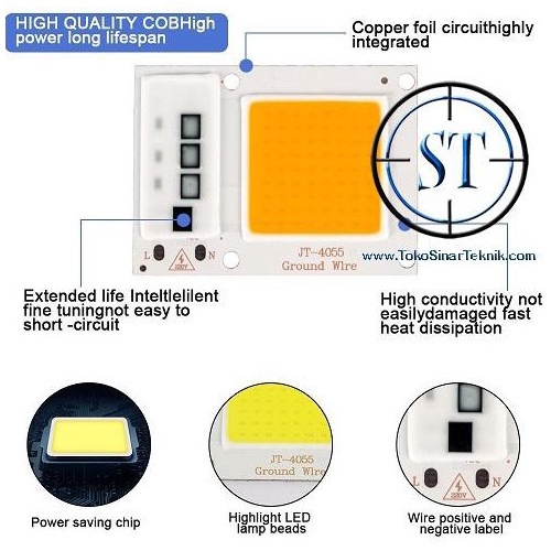 LED COB 30W Langsung Input AC 220v Lampu Sorot Lapangan Tanpa Driver Listrik 30 Watt Putih Warm White kuning