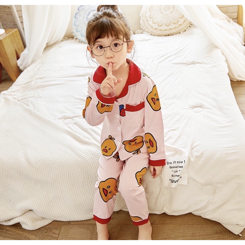 BAJU TIDUR ANAK UNISEX SPANDEX IMPORT MOTIF KANCING SETELAN SIZE 6-16 SETELAN CELANA PANJANG BEST