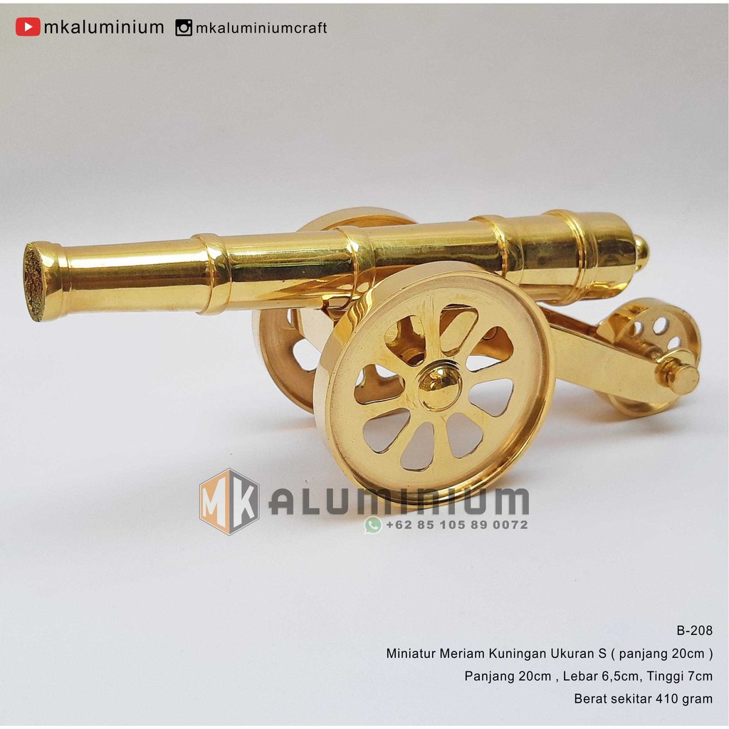 Pajangan Miniatur Meriam Kuningan Cannon ukuran S panjang 20cm - MK Aluminium - B208