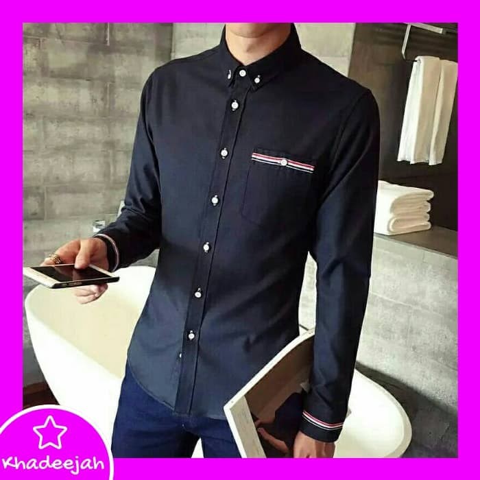 ATASAN PRIA HEM POLOS 508 / KEMEJA PRIA LENGAN PANJANG 508 - BIRU