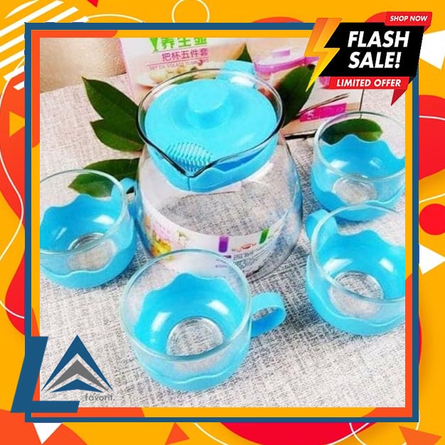 (LA FAVORITE).Set Teko 5in1 Teko Beranak Dengan 4 Gelas Kapasitas 600ml - Teapot Cangkir Kopi dan Te