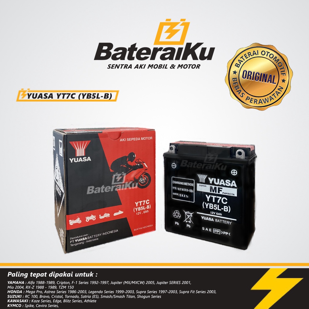 Aki Motor Yuasa YT7C Aki Kering Aki Motor Mio Sporty, Crypton, Kaze, Supra, Shogun, Jupiter
