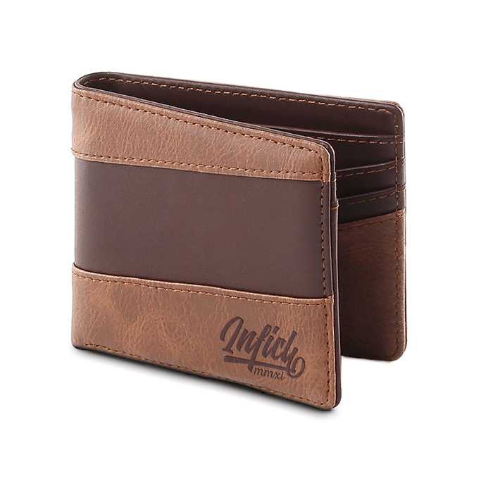 Inficlo Dompet Lipat Pria Kulit Sintetis Pendek Keren Coklat 6 Slot Kartu