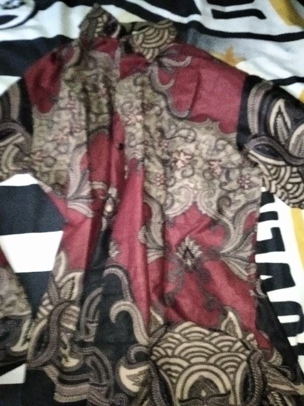 Kemeja Batik Pria Lengan Panjang Merah Hitam Motif Keren Jumbo M L Xl