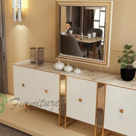 Bufet Stainless Lena With Marmer - Kayu Mahoni