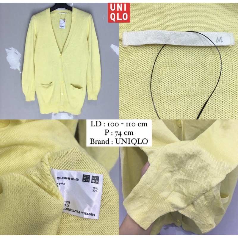 PRELOVED (THRIFT) CARDIGAN RAJUT PREMIUM BRANDED-UNIQLO SOFT YELLOW