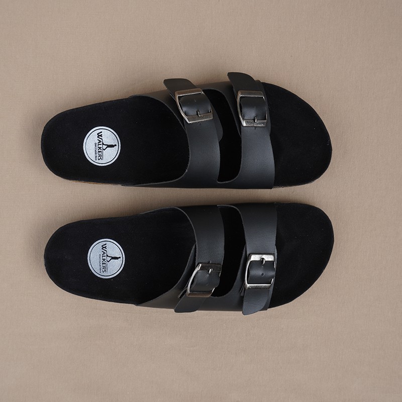 SIAP KIRIM- Sendal Pria Selop Walkers Gesper2 Hitam Sandal Slip On Sandal Slide Selop Kekinian