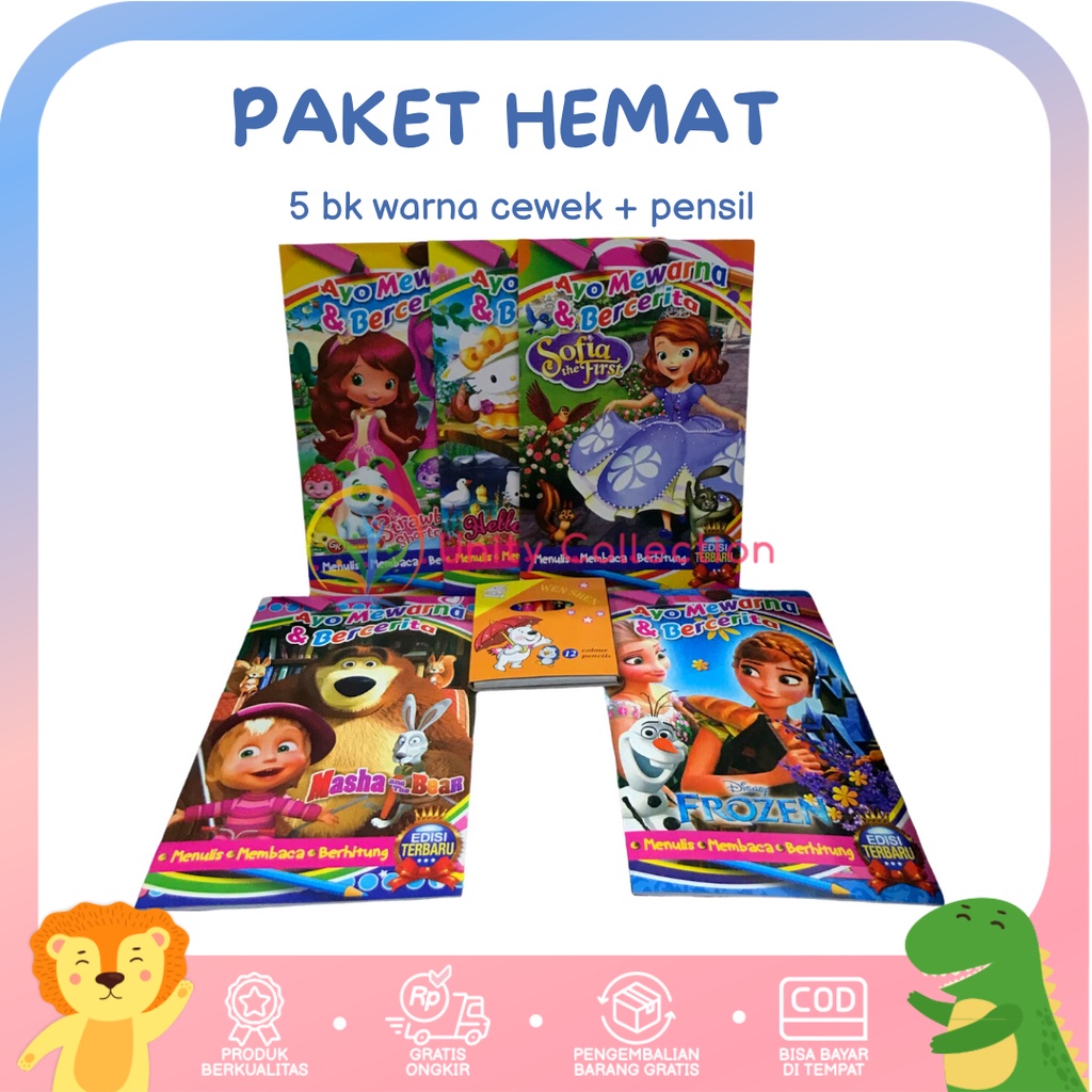 

Paket Edukasi Anak 5 Buku Belajar Mewarnai Karakter Anak Set Pensil Warna