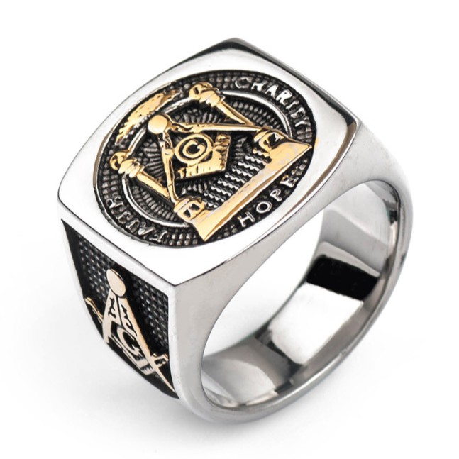 SEUSUK  Cincin Motif Mason Freemason Warna Gold / Silver Untuk Pria