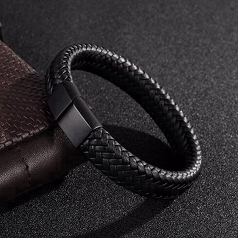 Men's black leather bracelet 18.5 / 22 / 20.5cm