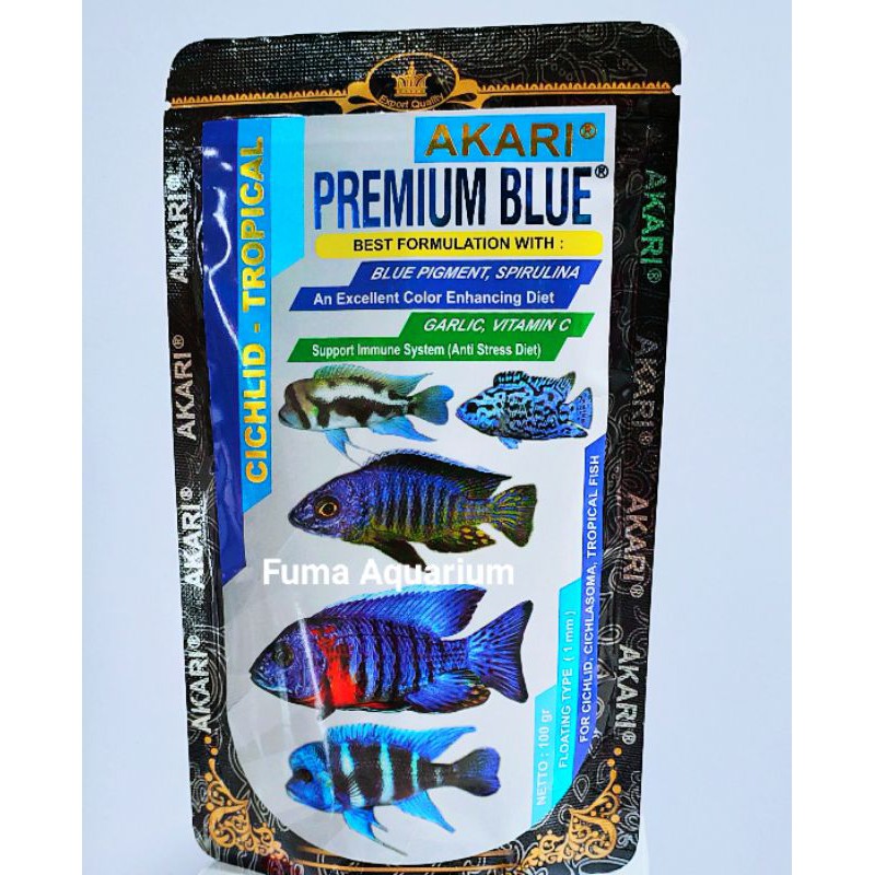 READY STOK !! AKARI PREMIUM BLUE Cichlid - Tropical 100gr Butiran 1mm Apung