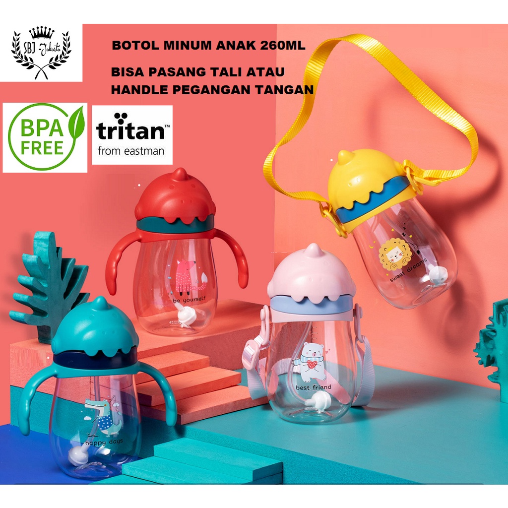 Botol Minum Anak Tritan BPA Free HAPPY DAYS 260 ml Sedotan dual handle