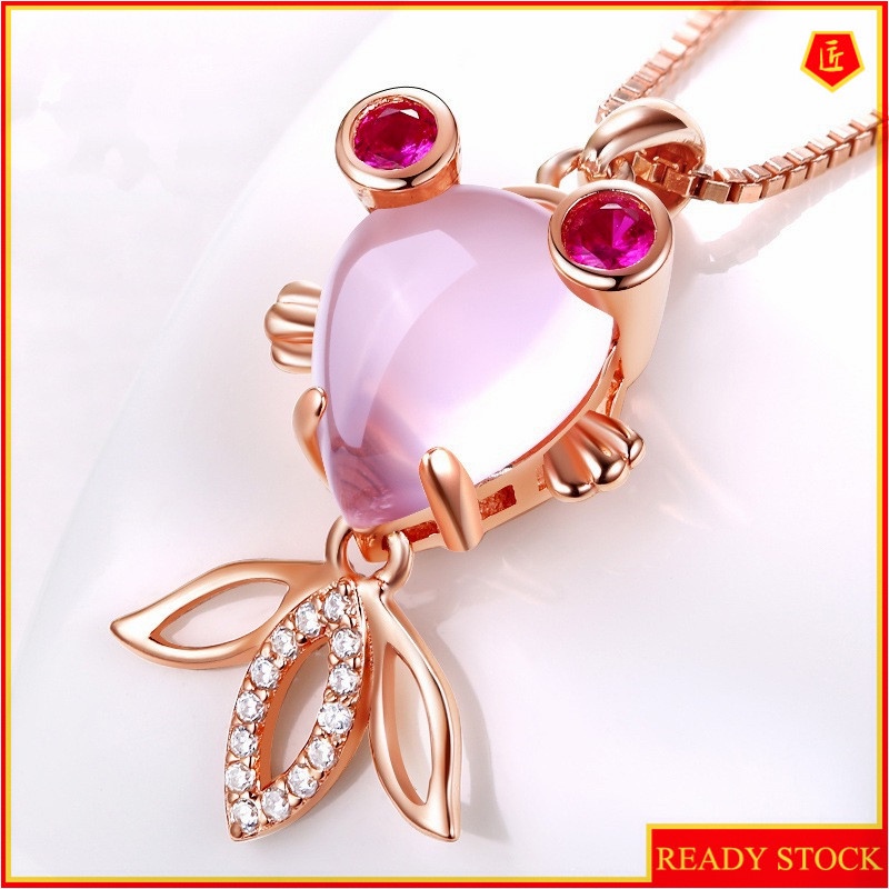 [Ready Stock]Fashion Rose Gold Plated Pink Crystal Goldfish Pendant Clavicle Chain