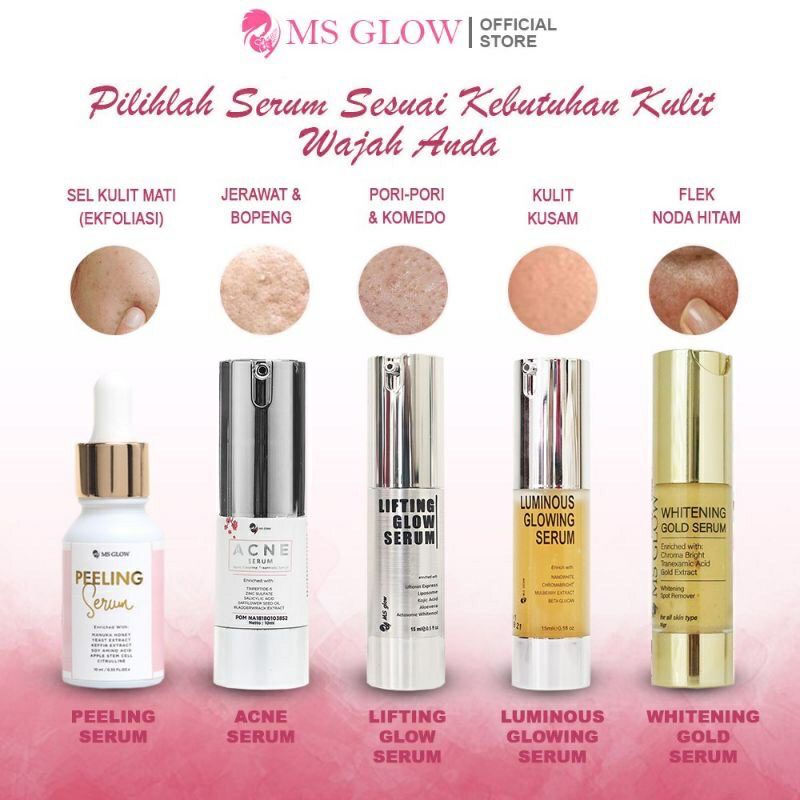 SERUM MS GLOW 100% ORIGINAL,SERUM ACNE MS GLOW,SERUM LUMINOUS MS GLOW,SERUM WHITENING GOLD MS GLOW,S