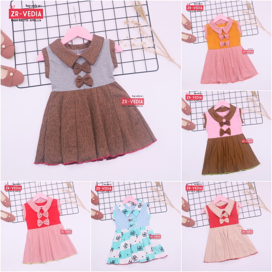 Dress Nindy uk 1-2 Tahun / Dres Kerah Yukensi Atasan Baju Harian Import Anak Perempuan Cewek Grosir