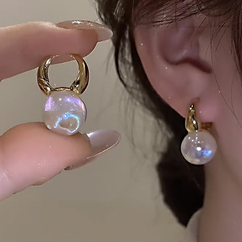 AY(CN) Anting Stud Desain Hati Mermaid Aksen Mutiara Kristal Warna Emas Perak Untuk Wanita