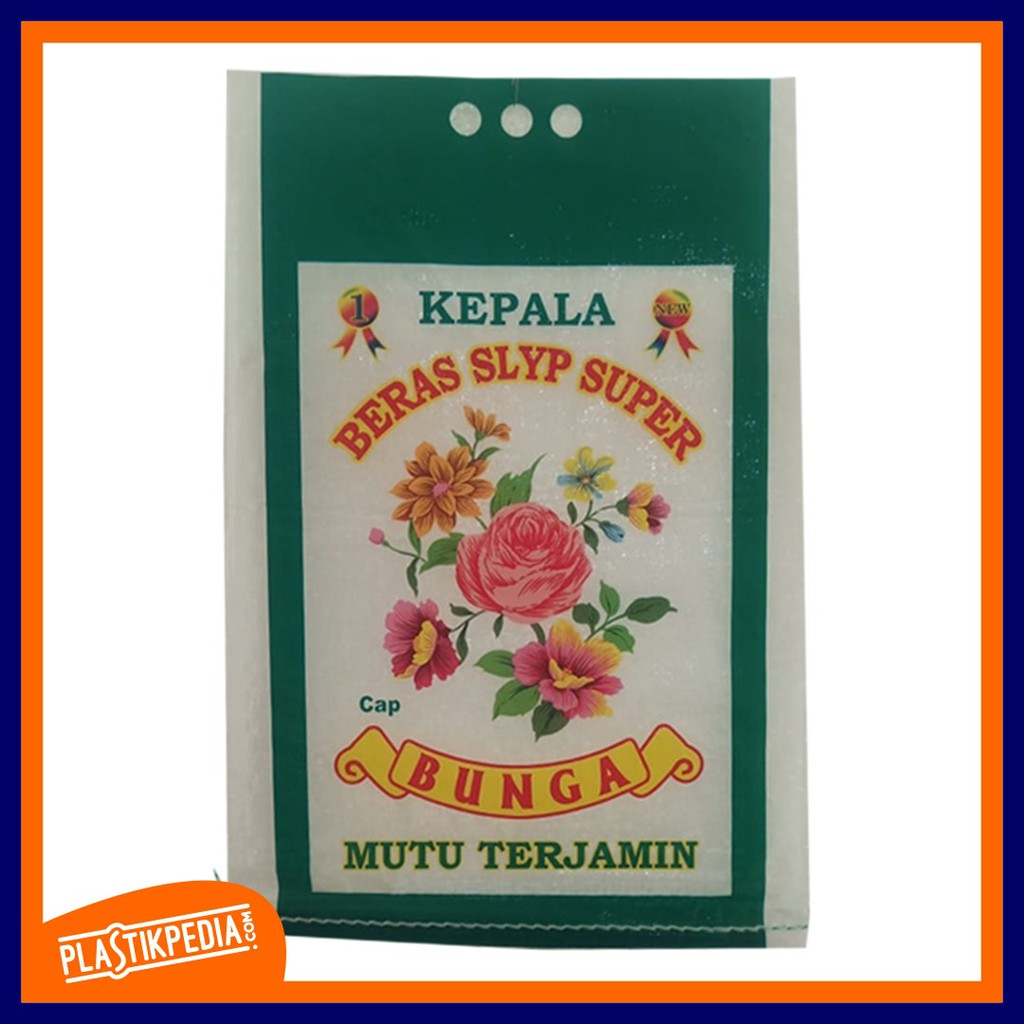 Karung Beras Plastik Laminasi KEPALA BUNGA 10 kg - Ukuran 35x55cm (Isi 30 pcs)
