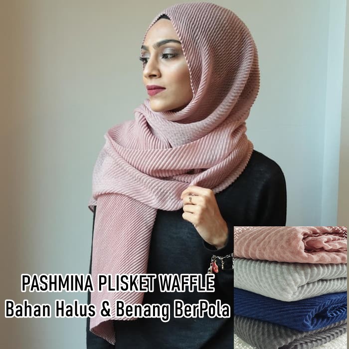 Pashmina wrinkle P282C rawis crinkle hijab plisket malaysia pleated shawl waffle  import premium