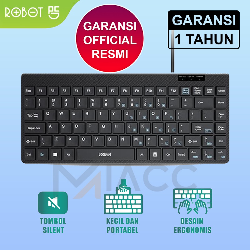 Keyboard Robot RK10 Mini Slim USB Kabel Ultra Thin Silent Hitam Black