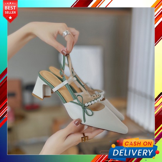 Sendal Sepatu Hak 7Cm.Rbn- 10.. High Heels Wanita Slop Tali Belakang R 85