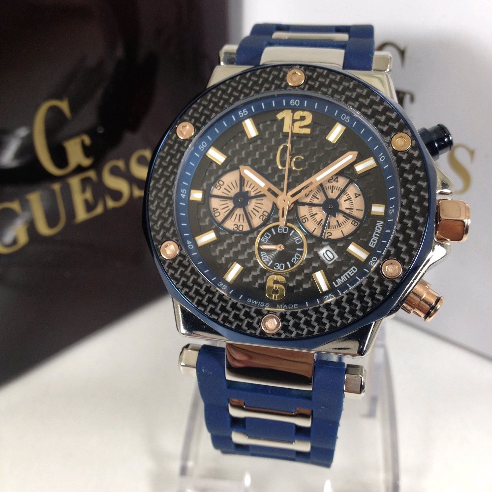 Jam Tangan Pria GU355 Collections GC X72038G2S silver blue Premium