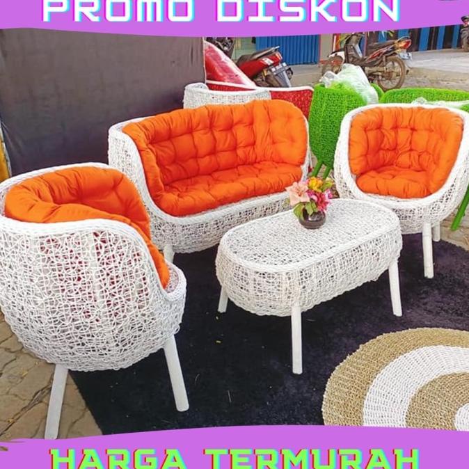 Zy115 Set Kursi Tamu Sofa Brekele Anyaman Rotan Sintetis Oril Termurah Dessertolshop