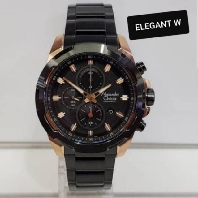 JAM TANGAN ALEXANDER CHRISTIE PRIA ORIGINAL AC 6523 MC BLACK ROSEGOLD