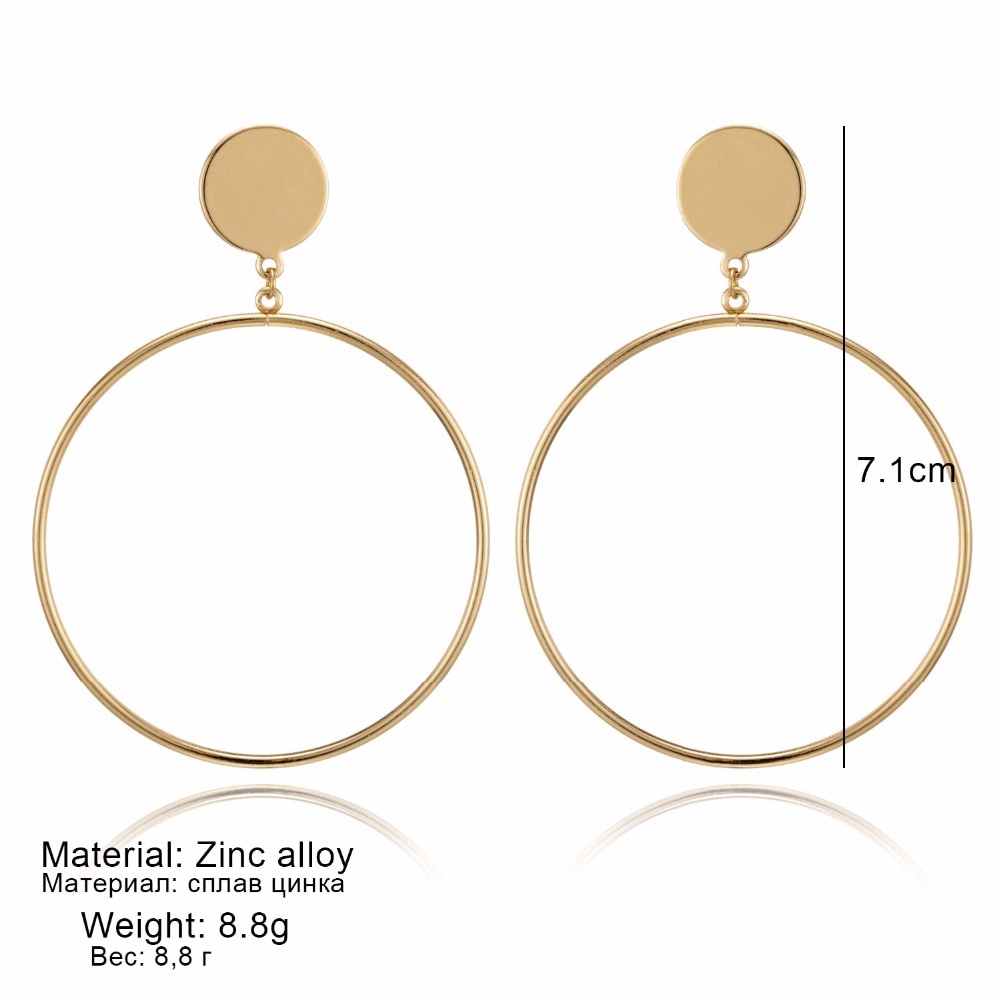 Anting Tusuk Gantung Desain Geometri Bulat Besar Hollow Warna Gold/Silver Gaya Korea/Simple Untuk Wanita