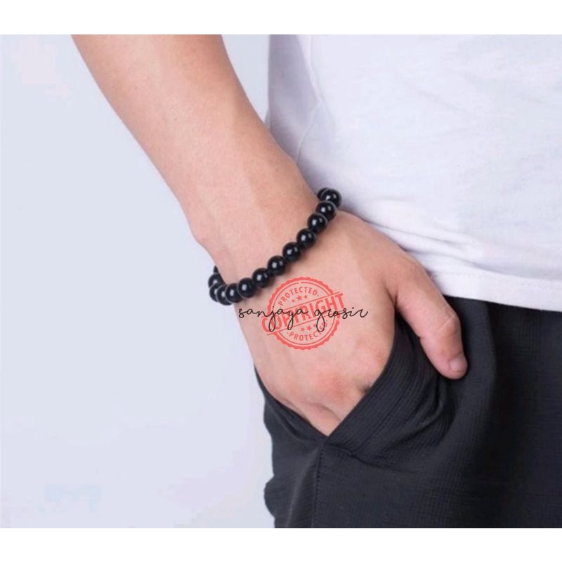 -GELANG BATU GIOK HITAM/ GELANG BATU HITAM TALI KARET