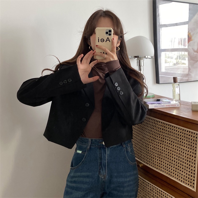 XIAOZHAINV Blazer Jaket Crop Wanita Korean Style V-neck HW0010