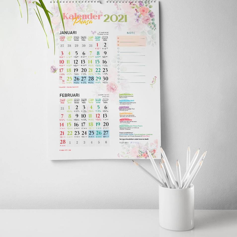 AFP 2021 Kalender Puasa, Kalender Dinding SPIRAL dan KLEM BESI Masehi Hijriyah ukuran A3+ Tema Flora