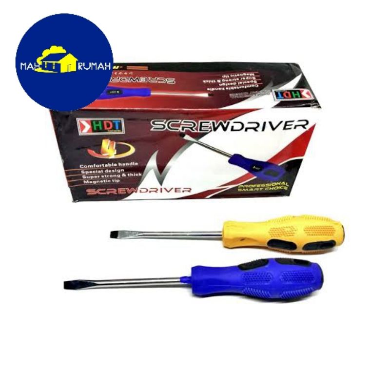 Obeng gagang KARET Ujung HITAM Magnet Plus Minus - HDT JH-21 4&quot; 4 inch