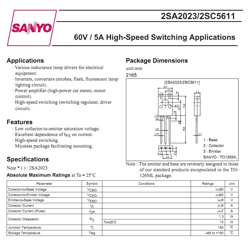 Transistor NPN C5611 2SC5611 merk SANKEN bisa untuk pengganti KSD1691