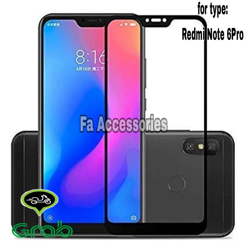 TEMPERED GLASS 5D Full Lem XIAOMI REDMI NOTE 6 PRO HITAM PUTIH SCREEN GUARD FULL GLUE