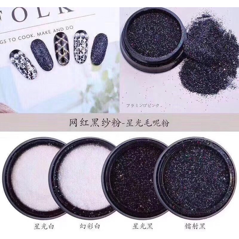 BLUDRU SUGAR POWDER GLITER BLUDRU KNITTED HIASAN NAILART BUBUK BLUDRU WHITE BLACK