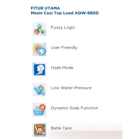 AQUA Mesin Cuci 1 Tabung 8 Kg Top Loading AQW-88DD Otomatis 88DD