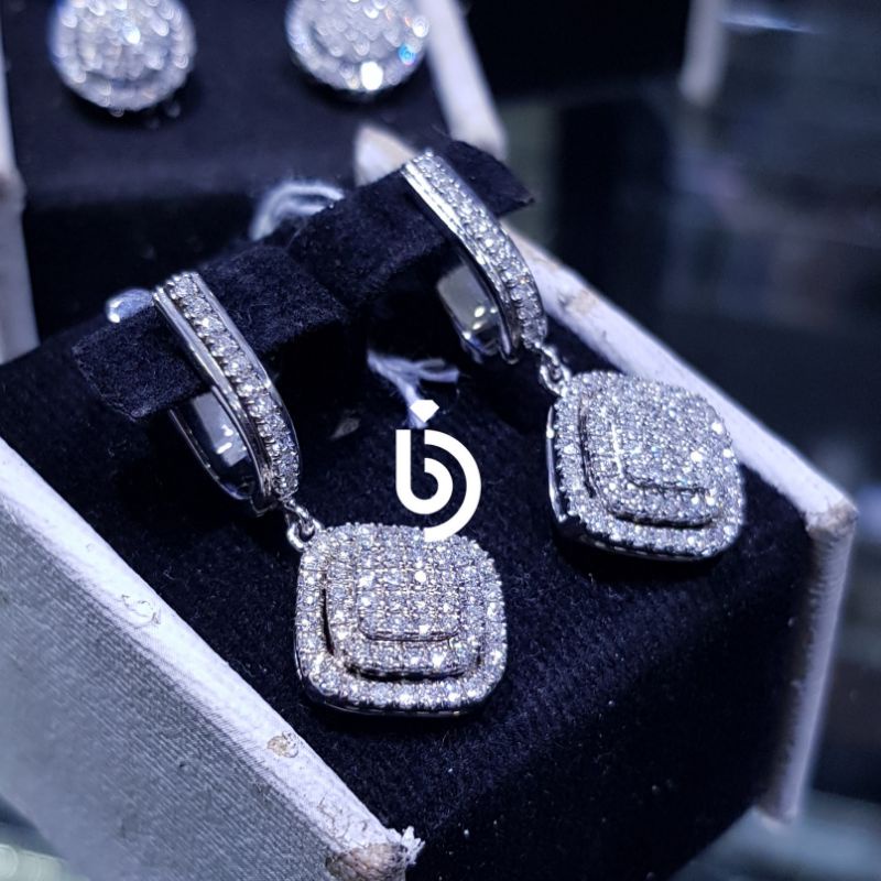 Anting emas putih berlian 1,06 carat asli natural diamond