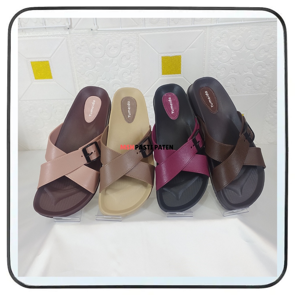 Yumeida 22072 Ori Sandal Selop Silang Karet Wanita Anti Slip