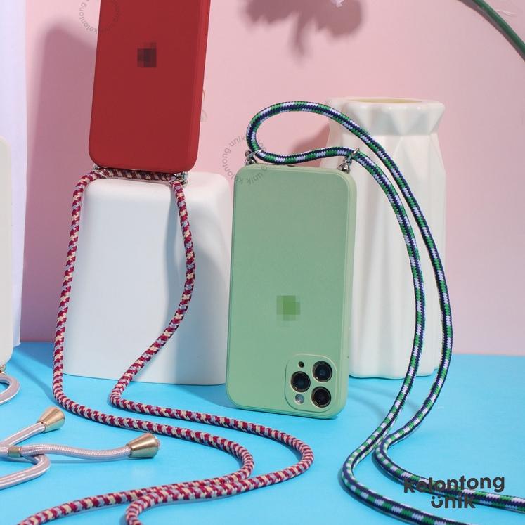 ♡ (Seri 2) For iPhone - Square Edge Silicone Matte Lanyard Soft Case/ Sling Case Tali ™