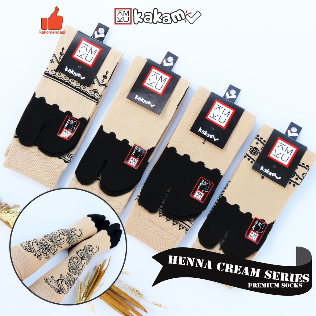 Kakamu Paket Kaos Kaki Jempol Motif Henna Cream/ Black / Warna/ Sweet Love/ Sandal/ Floral MIX 12 Pasang