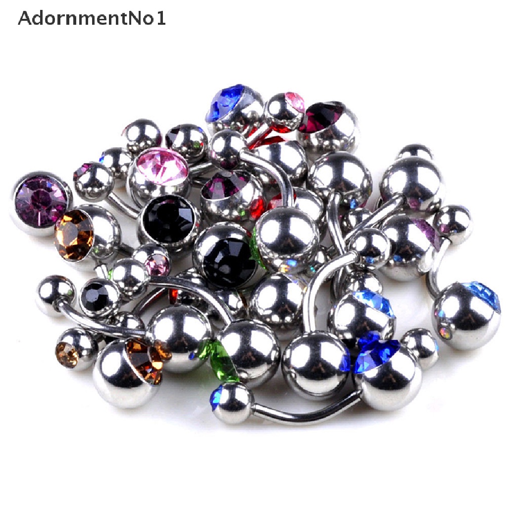 (AdornmentNo1) 10 / 12 / 15pcs Anting Tindik Pusar Bahan Surgical Steel Hias Kristal / Berlian Imitasi Untuk Wanita