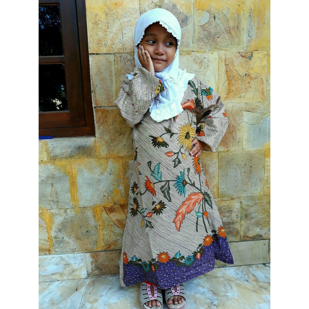 JAVA GA004 gamis anak batik katun halus couplee pekalongan grosir murah motif bunga